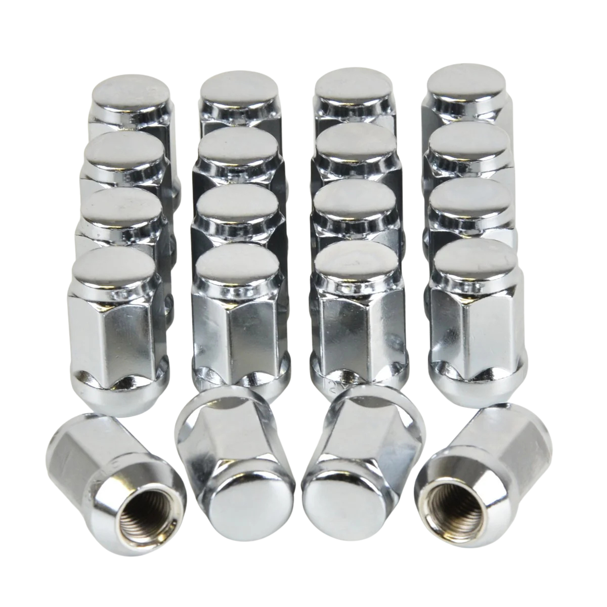 Set Of 16 Chrome Bulge Acorn Lug Nuts 12x1.5 Thread - 3/4" Hex, Chrome Plated Steel, Fits Many Aftermarket Wheels