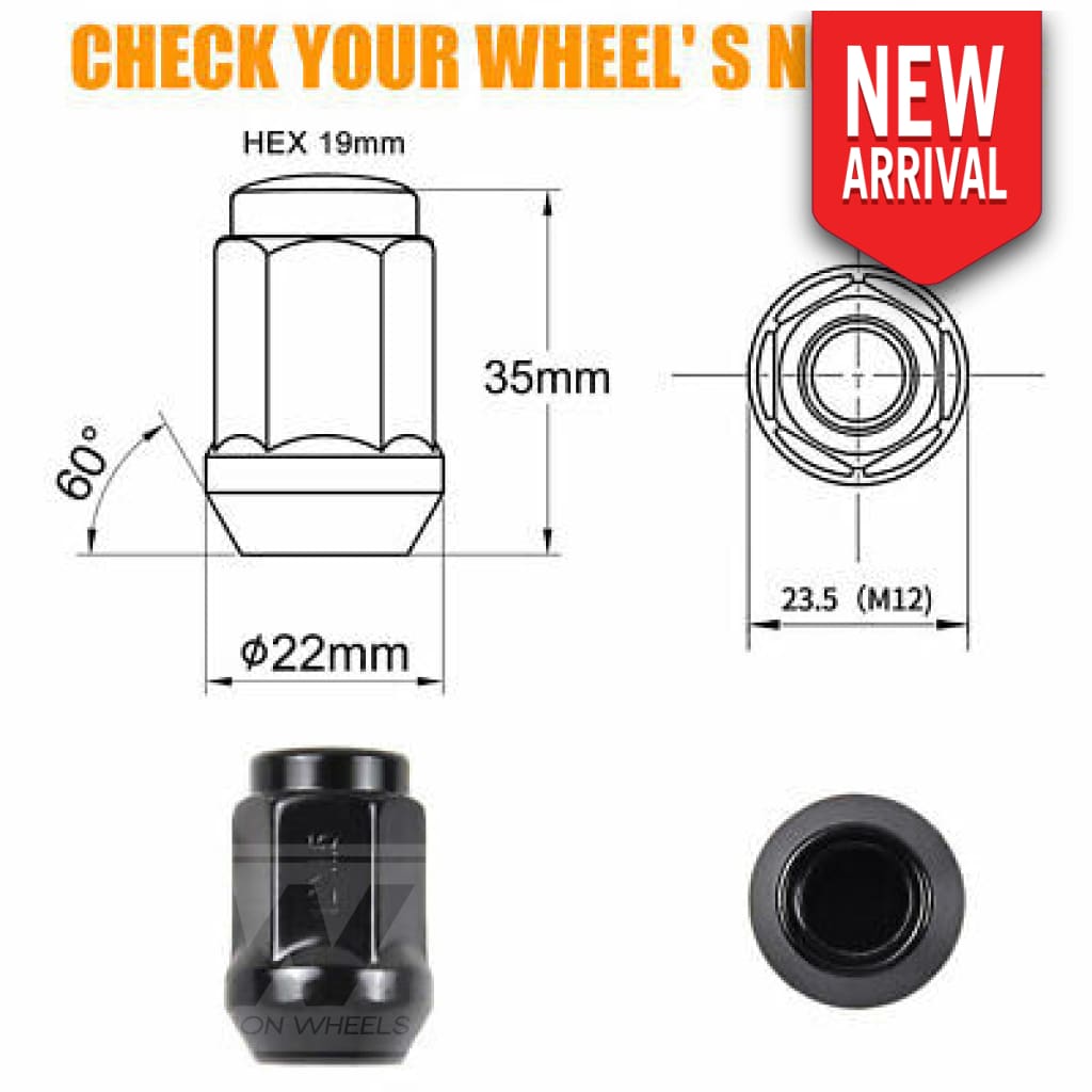 RW Full Set of Acorn Lug Nut Kit fitting for 4 Wheels - Black or Chrome